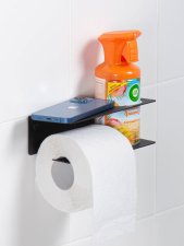 Держатель для туалетной бумаги и освежителя с полочкой настенный металлический Черный 19x8x6L