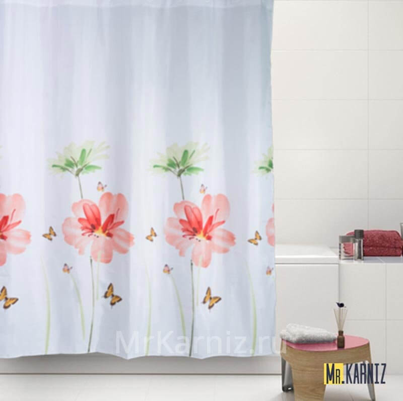 Штора для ванной Flowers красная Штора для ванной Flowers красная